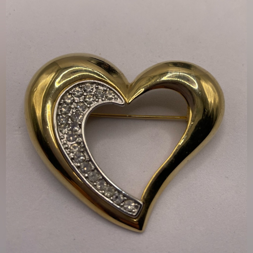 3 for $30 Lovely Heart Brooch Pin with Faceted Crystals Gild and Silver Tone